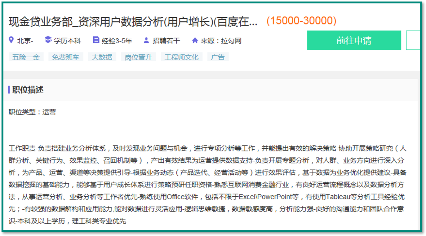 百度数据分析师岗位职责