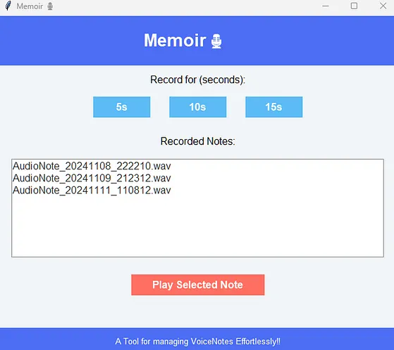 Memoir GUI — Screenshot By Author