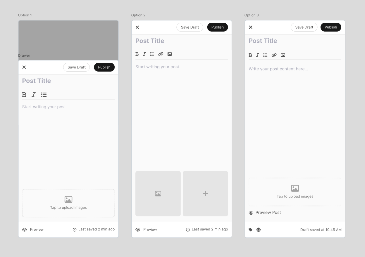 Add/Edit post page design options from UX Pilot