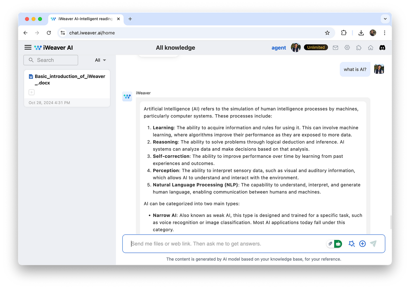 iWeaver AI behaves like a typical chatbot where you type your queries and the AI will respond to you in a matter of seconds. But what makes it different is its specific focus on personal knowledge management and its unique features designed for efficient information processing and retrieval.