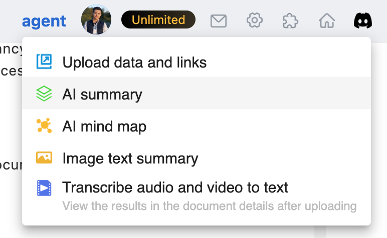 iWeaver is also equipped with tons of features that may not be available in other chatbots. You can upload various kinds of files, including .png, .jpg, .jpeg, .mp3, .mp4, .pdf, .doc, .docx, .pptx or a link to a website you want to analyze. You can also generate mind maps from a document or transcribe audio and video.