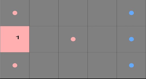 After placing and influence: Result of the influence of that card. Notice the cell in the middle now has one red pawn