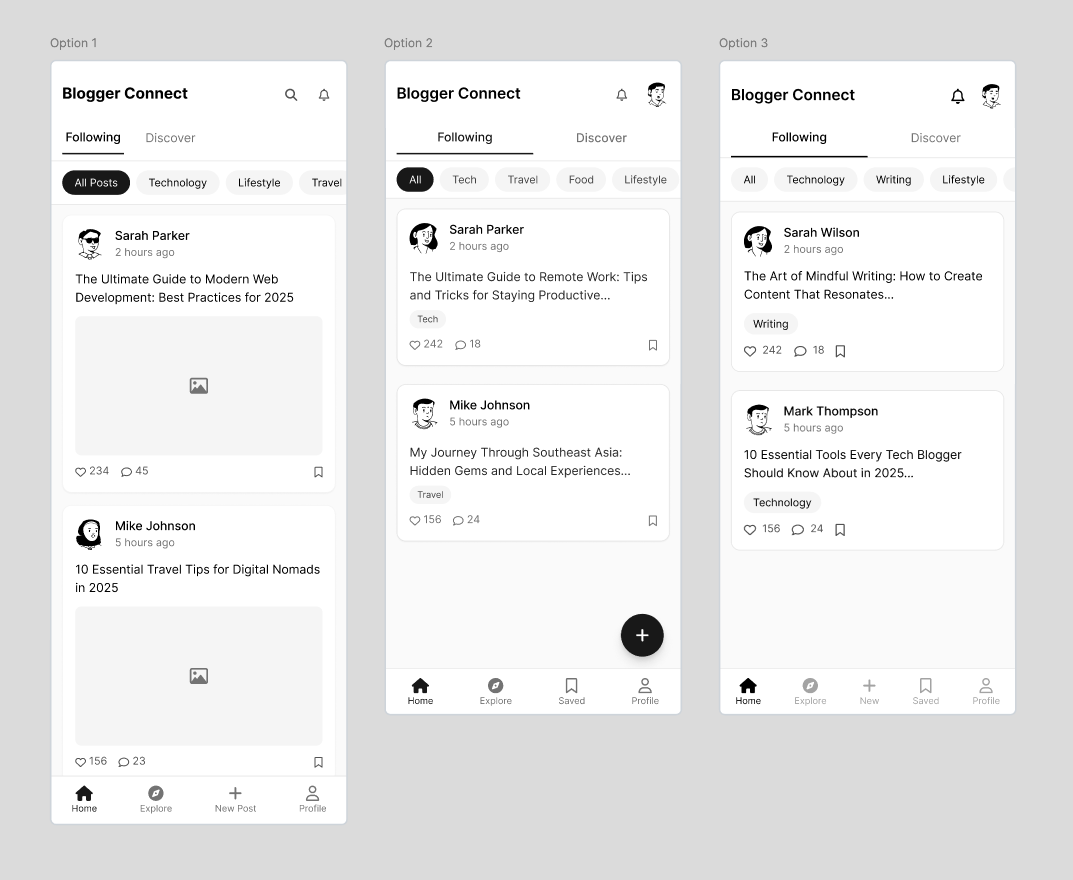 Homepage design options from UX Pilot