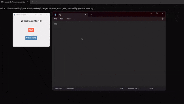 WordTracker Script Output — 50 Word Milestone limit — GIF By Author